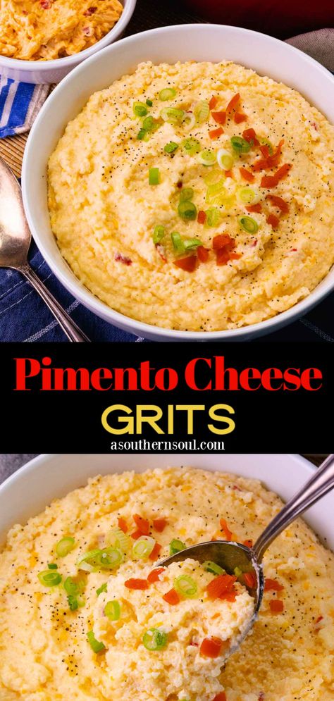 Pimiento Cheese Grits, Pimento Cheese Grits Casserole, Breakfast Meal Prep Grits, Recipes With Pimento Cheese, Garlic Cheese Grits, Easy Pimento Cheese, Pimento Cheese Grits, Grits Recipes, Cheese Grits Recipe