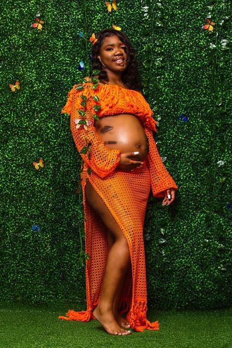 Crochet For Pregnant Women, Cardi B Maternity Shoot, Jamaica Maternity Shoot, Crochet Dress Maternity Shoot, Pregnant Barbie Photoshoot, Maternity Shoot Outfit, Full Dress, Pregnancy Looks, Pregnancy Outfits