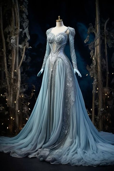 Blue Gown Aesthetic, Fae Dress Gowns, Mythical Dresses, Fairytale Dress Aesthetic, Kuromi Core, Asgardian Dress, Targaryen Dress, Gown Aesthetic, Neptune Planet