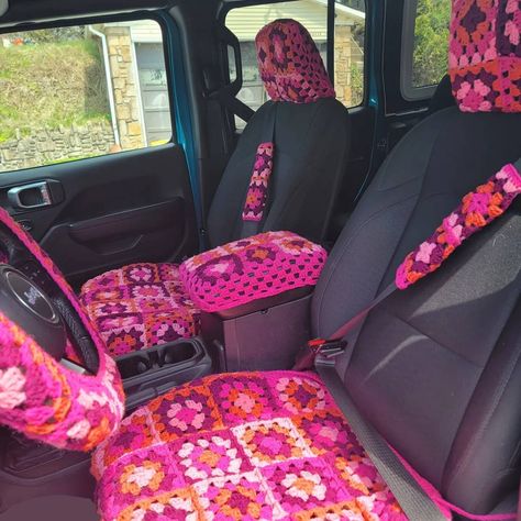 Car Seat Cover Sewing Pattern, Crochet Car Seats Cover, Crochet Granny Square Seatbelt Cover, Crochet Jeep Accessories, Crochet Car Console Cover Free Pattern, Granny Square Car Seat Cover, Granny Square Home Decor, Crocheted Car Seat Covers, Granny Square Seatbelt Cover