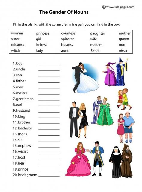 Kids Pages - Nouns Gender - People Gender Worksheets For Grade 2, Gender Meaning, Gender Nouns Worksheet, Gender Worksheet Class 3, Gender Worksheet For Class 1, Gender Worksheet Grade 4, Gender Worksheet, Noun Gender Worksheet For Class 3, Types Of Nouns Worksheet For Grade 4