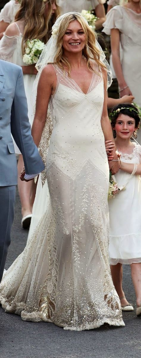 Kate Moss’ wedding dress by designer John Galliano. www.virginiajustermarriagecelebrantgympie.com Galliano Wedding Dress, Kate Moss Wedding Dress, Kate Moss Wedding, Galliano Dress, Jamie Hince, Kate Moss Style, Celebrity Bride, Stephanie Seymour, Celebrity Wedding Dresses