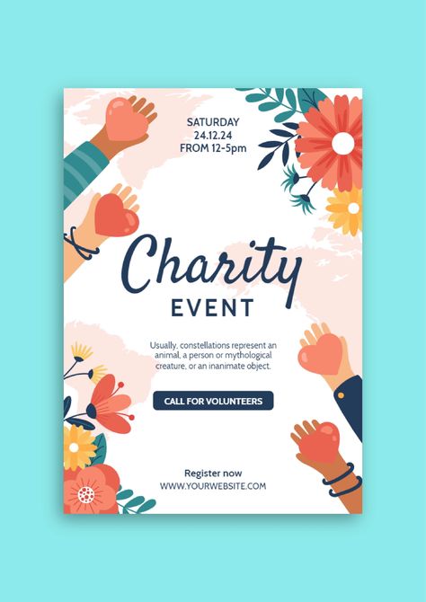 Floral Flat Call For Volunteers Charity Event Flyer Charity Poster Design Ideas, Charity Fundraising Ideas, Charity Event Poster, Volunteer Flyer, Donation Flyer, Donation Poster, Fundraising Poster, Charity Poster, Bulletin Board Design