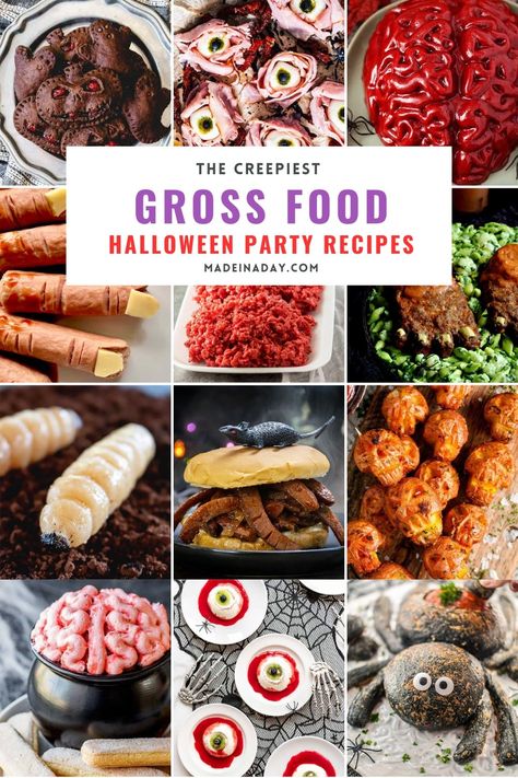 Elevate your Halloween party with disgustingly gross food that will thrill and chill your guests. Your guests will be screaming for more with these stomach-churning recipes. nasty food, gross looking food, gross halloween food, gross food ideas for halloween Food Ideas For Halloween, Food For Halloween, Gross Halloween Foods, Scary Halloween Food, Halloween Treats To Make, Creepy Food, Scary Food, Creepy Halloween Food, Halloween Charcuterie