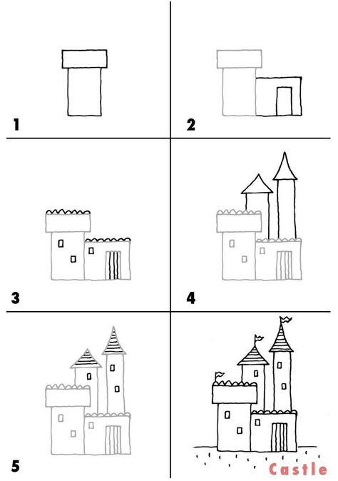 ♥ Draw A Castle, Draw Buildings, Ako Kresliť, Castle Drawing, Drawing Eyes, Drawing Faces, A Castle, Art Drawings For Kids, Drawing Lessons