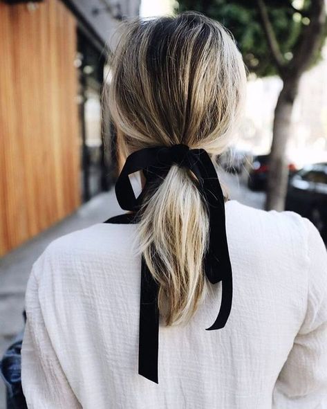 Low Ponytail with Black Ribbon No Heat Hairstyles, Good Hair Day, Hair Envy, Hair Dos, Trendy Hairstyles, Scarf Hairstyles, Brown Eyes, Hair Day, Diy Hairstyles