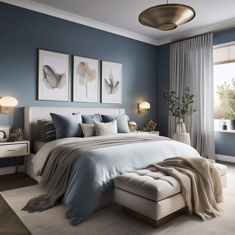 Moody_Small_Master_Bedroom_Create_sexy_moody_ambienc 1 Apartment Bedroom Ideas For Couples, Blue And Cream Bedroom, Light Blue Bedroom, Apartment Bedroom Ideas, Blue Bedroom Walls, Blue Bedroom Design, Bedroom Ideas For Couples, Blue Bedroom Decor, Bedroom Wall Colors