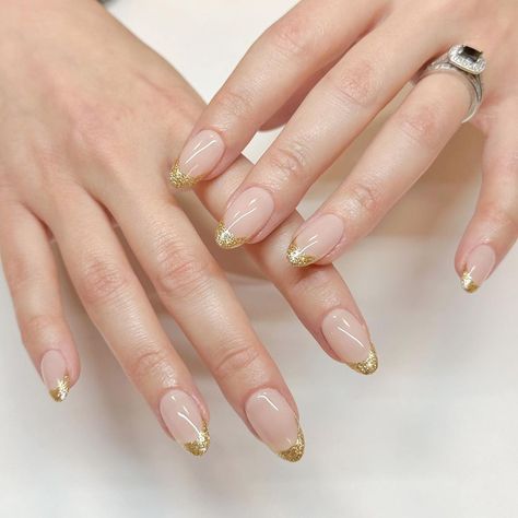 55 Pretty Winter Nails to Inspire You Dip French Tip, Dip French Tip Nails, Gold Nails French, Pretty Winter Nails, Gold French Tips, Gold French Tip, Prom 2023, Christmas Manicure, Nail Colors Winter