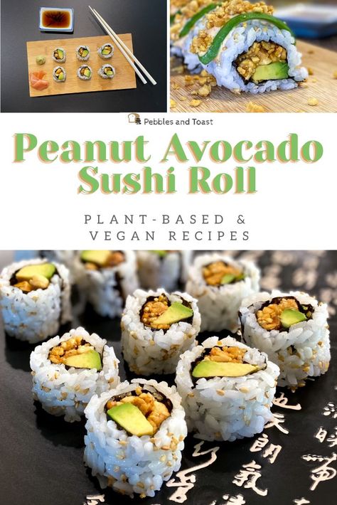 Peanut Avocado Sushi Roll, Vegan Sushi Filling Ideas, Sushi Roll Fillings, Vegan Sushi Recipes, Mushroom Sushi Roll, Vegan Sushi Recipe, Sushi Filling Ideas, Healthy Sushi Rolls, Sushi Vegan