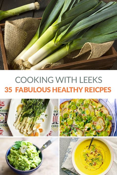 35 Leek Recipes That Are Healthy & Delicious including soups, bakes, gratins, sides, salads, dips and more. #leeks #leek #leekrecipes Leeks Recipe Healthy, Leeks Recipes, Roasted Leeks, Braised Leeks, Creamy Spaghetti, Leek Recipes, Potato Leek, Csa Recipes, Soup Vegan