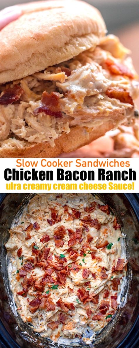 Slow Cooker Bacon Ranch Chicken Sandwiches, Crockpot Chicken Bacon Ranch Sandwiches, Cheesy Bacon Ranch Shredded Chicken, Chicken Bacon Ranch Sandwich Slow Cooker, Slow Cooker Chicken Bacon Ranch Sandwich, Chicken Bacon Ranch Slow Cooker, Pulled Meat Sandwiches, Chicken Bacon Ranch Sliders Crockpot, Slow Cooker Chicken Sandwich Recipes