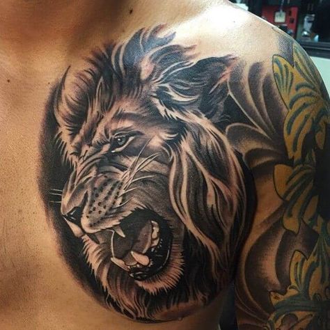 12+ Best Roaring Lion Tattoo Ideas | PetPress Lion Chest Tattoo, Roaring Lion Tattoo, Lion Tattoo Meaning, Belly Button Tattoos, Button Tattoo, Gray Tattoo, Tattoo Lion, Lion Tattoo Sleeves, Lion Tattoos