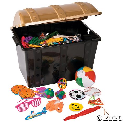 This fun assortment is great for daycares, classroom rewards and for fun at home! Make this chest part of your classroom supplies and have students earn the ... Treasure Chest Craft, Starting A Daycare, Prize Box, Slime Toy, Own Your Own Business, Classroom Rewards, Carnival Games, Classroom Supplies, Novelty Toys