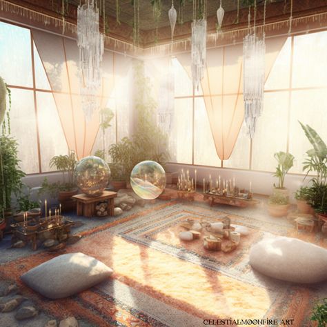 Boho Healing Space, Spiritual Spaces Meditation Rooms, Meditation Rooms Design, At Home Meditation Room, Bloxburg Meditation Room, Wellness Home Aesthetic, Sacred Meditation Space, Meditation Station Ideas, Healing Home Decor