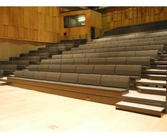 CLUB PC upholstered retractable seating bench Retractable Seating, Seating Bench, Auditorium Design, Auditorium Seating, Lecture Theatre, Theatre Interior, Small Theatre, Church Stage Design, Interior Design School