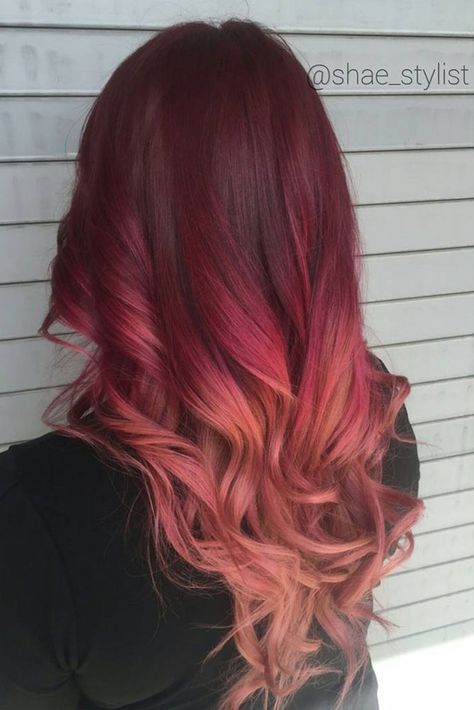 27 Best Red Ombre Hair Color Ideas for Long Hair Ombre Hair Brown To Red, Red Ombre Hair Color, Color Ideas For Long Hair, Fire Ombre Hair, Balayage Medium, Honey Aesthetic, Hair Color Red Ombre, Red Violet Hair, Ombre Hair Color Ideas