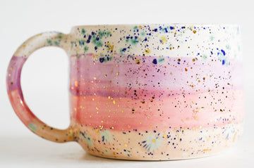 Pottery Dish Ideas, Colorful Ceramic Mugs, Spring Pottery, Pottery Painting Rainbow, Rainbow Pottery, Stoneware Mugs Colorful, Rainbow Ceramic Mug, Colorful Ceramics, Pottery Glazes