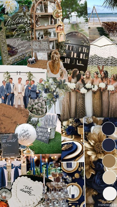 beach ceremony with navy angmd gold elegant reception Gold And Navy Wedding Theme, Navy Blue And Black Wedding, Gold And Navy Wedding, Navy Wedding Theme, Navy Wedding Colors, Blue Beach Wedding, Sparkler Send Off, Cruise Wedding, Cream Wedding