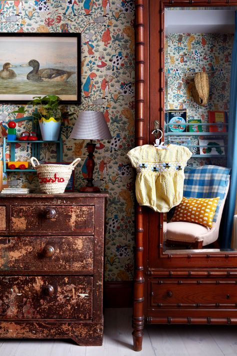 Cottagecore Nursery, Brick Cottage, Window Seat Storage, Antique Armoire, Paint And Paper Library, London Interior, West London, Kids' Room, Decoration Design