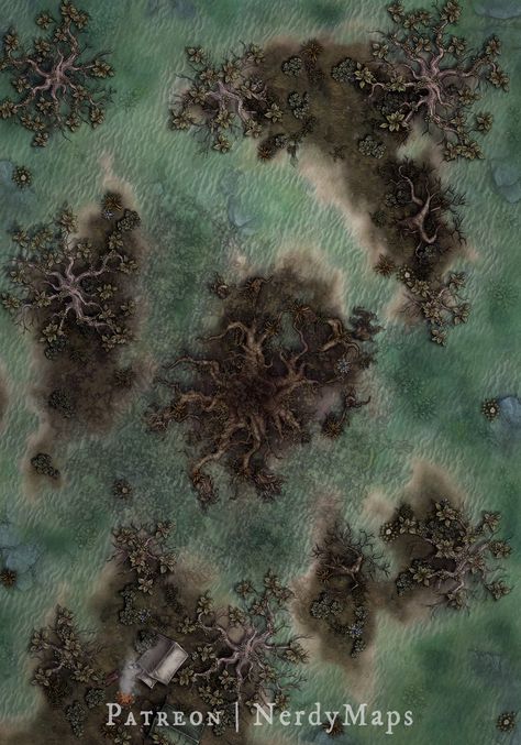 Free Patreon battlemap for DnD and TTRPG games and campaigns. Swamp Map Dnd, Swamp Battle Map Dnd, Inkarnate Maps, Swamp Battlemap, Jungle Battle Map Dnd, Jungle Battle Map, Forest Clearing Battlemap, Fantasy Maps, Dnd Maps