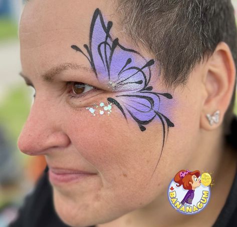 Butterfly Facepainting Kids Easy, Pink Butterfly Face Paint, Hummingbird Face Paint, Face Painting Ideas Aesthetic, Face Paint Ideas Butterfly, Flower Face Painting Ideas, Purple Face Paint Ideas, Face Painting Ideas For Kids Butterfly, Face Paint Eye Designs