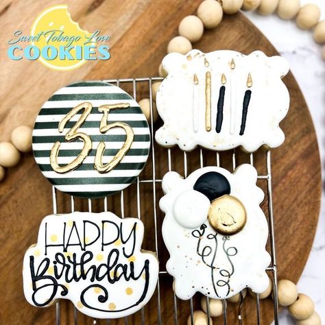 Home of Kipps Kookies on Instagram: "Birthdays are always magical! #littlerockcookies #littlerockcookier #littlerockcookiers #arkansascookies #arkansascookier #blackandgoldcookies #birthdaycookies #35thbirthdaycookies #candlecookies #ballooncookies" 35 Birthday Cookies, Birthday Cookies For Him, 35 Birthday, Balloon Cookies, Candle Cookies, 35th Birthday, 90th Birthday, Birthday Cookies, Cookie Decorating