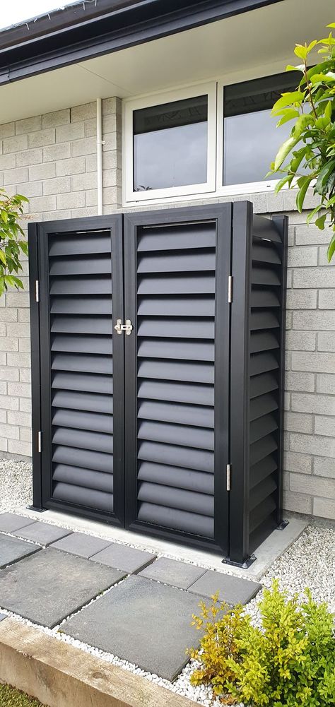 Outside Water Heater Cover Ideas, Gas Cylinder Cupboard Ideas, Gas Box Cover Ideas, Hide Outdoor Water Heater, Gas Boiler Cover Ideas, Water Heater Cover Ideas Outdoor, Outdoor Water Heater Enclosure, Water Softener Cover Outdoor, Gas Bottle Cover Ideas