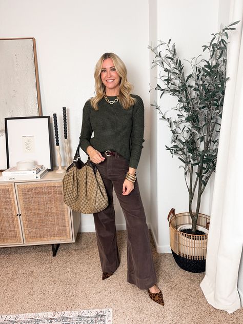 Wide-leg corduroy trouser curated on LTK Women’s Corduroy Pants Outfit, Brown Wide Leg Corduroy Pants Outfit, How To Style Corduroy Pants Women, Brown Courdory Outfits, Brown Wide Leg Pants Outfit, Corduroy Trousers Outfit, Wide Leg Pant Outfit, Corduroy Pants Outfit, Wide Leg Pants Outfit