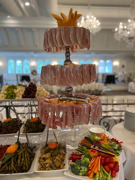 Prosciutto Display, Prosciutto Melon, Antipasto Platter, Food Stations, Wine Cheese, Wedding Bar, Wine Bar, Charcuterie Board, Tower