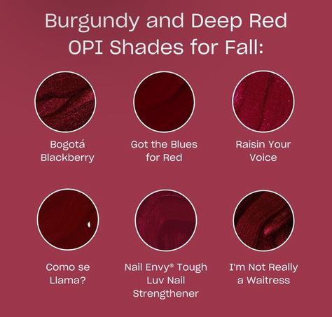 Opi Dark Red, Deep Burgundy Nails, Opi Red Nail Polish, Deep Red Nail Polish, Opi Shades, Dark Red Nail Polish, Nail Colors For Pale Skin, Cutest Nails, Burgundy Shades