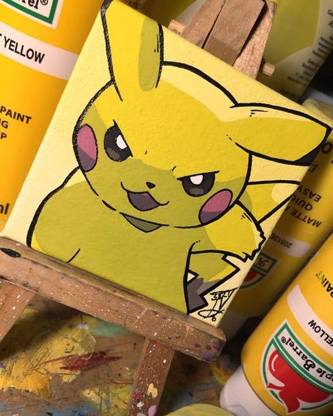 Simple Pokemon Painting, Pokemon Painting Ideas, Anime Wall Painting Ideas, Pikachu Painting, Pokemon Pikachu Art, Pokémon Painting, Pikachu Painting On Canvas Easy, Pokemon Canvas Painting, Pokemon Canvas Art