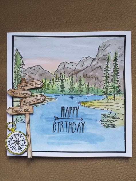 Hiking Cards Handmade, Dad Drawing, Boat Card, Mens Birthday, Mens Cards, Outdoor Birthday, Nature Card, Happy Birthday Dad, Hiking Gifts