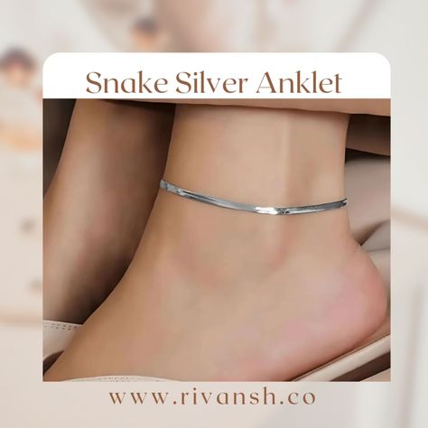 SNAKE SILVER ANKLET ✨ Crafted with 925 Silver ✨ Modern sleek design ✨ Hallmarked ✨ 6 months warranty | COD available | 7 days Return Shop now - www.rivansh.co 🛒 #silveranklet #hallmark #rivansh #wedding Anklet Jewelry Silver, Anklet Designs Silver, Anklets Design, Snake Anklet, Silver Anklets Designs, Silver Bracelet For Women, Anklet For Women, Anklet Designs, Silver Anklet