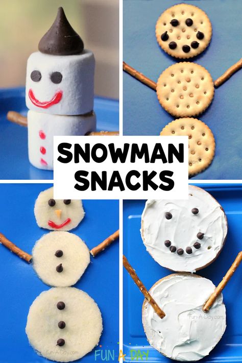 Snowman Snacks for Kids to Make this Winter - Fun-A-Day! Snowman Snacks For Kids, Snowman Snacks, Snacks For Kids To Make, Snowman Snack, Snowman Recipes, Winter Snacks, Winter Appetizers, Easy Winter Recipes, Snowman Theme