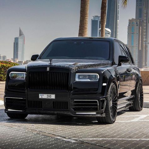 Mansory Cars, Rolls Royce Mansory Black, Blacked Out Rolls Royce, Rolls Royce Cullinan Black, Rolls Royce Phantom Mansory, All Black Rolls Royce Cullinan, Rolls Royce Black, Honda Scrambler, Tokyo Drift Cars