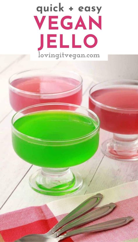 Fun and fruity vegan jello with the perfect jello texture. Super easy to make and perfect for use in other desserts or to eat as is. | lovingitvegan.com Vegan Jello Shots, Vegan Jello, Vegan Jelly, Quick Easy Vegan, Jello Recipes, Gf Desserts, Jello Shots, Vegan Dessert, Recipes Vegan