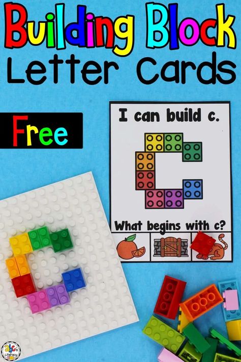 These Building Blocks Lowercase Letter Cards are a hands-on way for kids to work on letter recognition, beginning sounds, fine motor skills, and much more! Block Station Preschool, Number Recognition Sensory Bin, What Can I Build With Legos, Build A Letter Free Printable, Lego Literacy Activities, Lego Alphabet Letters Free Printable, Abc Center Preschool, Lego Letters Printable Free, Quiet Activities For Preschoolers