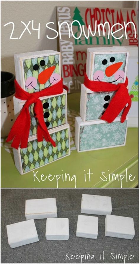 Whimsical 2X4 Block Snowmen 2x4 Crafts, Easy Winter Crafts, 2x4 Wood, Snowman Crafts Diy, Christmas Neighbor, Wood Snowman, Neighbor Christmas Gifts, Wood Block Crafts, Easy Christmas Decorations