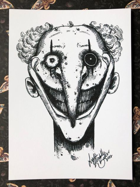 Signed 5x7 in print of Grinning Clown. Printed on heavy white cardstock and shipped with a sturdy cardboard backing to prevent damage when shipping. Creepy Circus Drawing, Horror Clown Drawing, Creepy Clown Drawing, Horror Drawing Ideas, Creepy Clown Art, Clown Sketch, Scary Clown Drawing, Horror Drawings, Tears Art