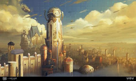 ArtStation - The Adventure in mirror world - PUBG x Arcane Arcane City, Mirror World, Matte Paintings, Steampunk Illustration, Steampunk City, Landscape Concept, A Short Story, Two Worlds, Fantasy Theme