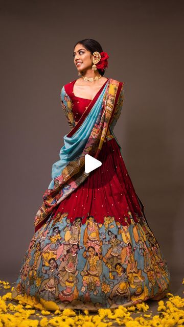 Aindhri on Instagram: "✨

Visit us aindhribymahitha.com

Please Note: Being a hand painted art form each Kalamkari fabric/outfit is a unique piece of art that voices the story of the artist- The art work on the fabric is subject to a 5% deviation in terms of colour variation, discoloration & colour spreads due to the ambient climatic conditions while working on the design.

#summeroutfit #summerstyle #summervibes #summerwear  #kurti #handloom #kalamkari #handpainted  #indianart  #natural #indianwear #fashion #aindhri #aindhribymahitha #lehenga #bridal #piyagharaavenge #southindianbride" Kalamkari Lehenga Designs, Kalamkari Lehenga, Kalamkari Fabric, Lehenga Bridal, Piece Of Art, Lehenga Designs, South Indian Bride, Hand Painting Art, Indian Art