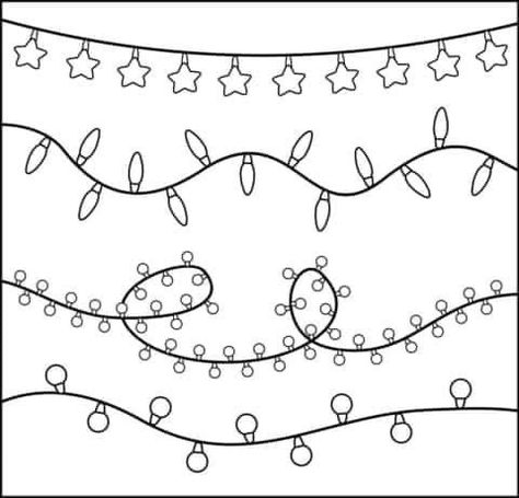 Cartoon Christmas Lights, Christmas Pictures With Lights, Christmas Lights Coloring Page, Christmas Mandala, Christmas Light Bulbs, Pattern Coloring Pages, Colonial Christmas, Printable Crafts, Christmas Templates