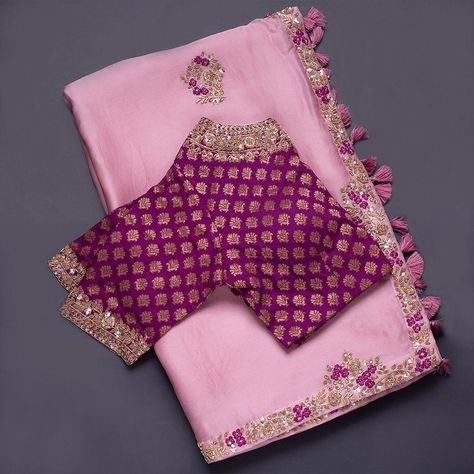 Pink Saree Silk, Pink Saree Blouse, Saree Color Combinations, Kerala Saree Blouse, Kerala Saree Blouse Designs, Silk Saree Blouse Designs Patterns, Stitched Saree, Simple Saree Designs, Kerala Saree