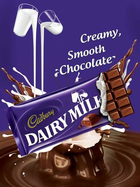 A yummy, smooth and creamy taste of Cadbury Dairy Milk. Cadbury Dairy Milk Advertisement, Coklat Dairy Milk, Chocolate Bar Cakes, Dairy Milk Silk, Cadbury Dairy Milk Chocolate, Egg Burger, Ice Cream Poster, Milk Dairy, Dairy Milk Chocolate