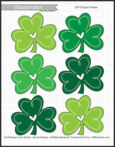 Printable Shamrocks designed by Jen Goode Shamrock Template, Home Decor Recycled, Shamrock Cookies, St Patrick Day Treats, St Patricks Day Crafts, Recycled Diy, St Patricks Crafts, Diy Recycled Projects, St Patricks Day Crafts For Kids