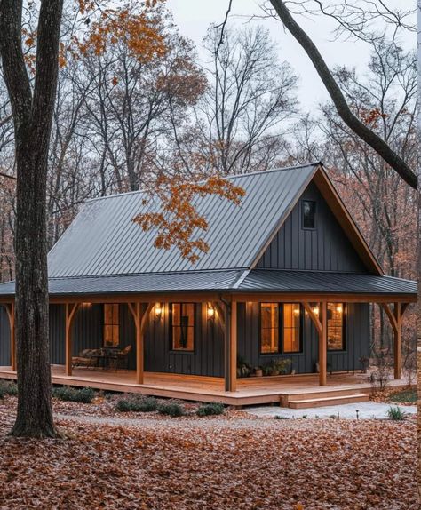 Paint Color Ideas, Small Cottage Homes, Barn Style House Plans, Exterior Paint Color, Barn Style House, Tiny House Cabin, Cabin In The Woods, Cabins And Cottages, Pole Barn Homes