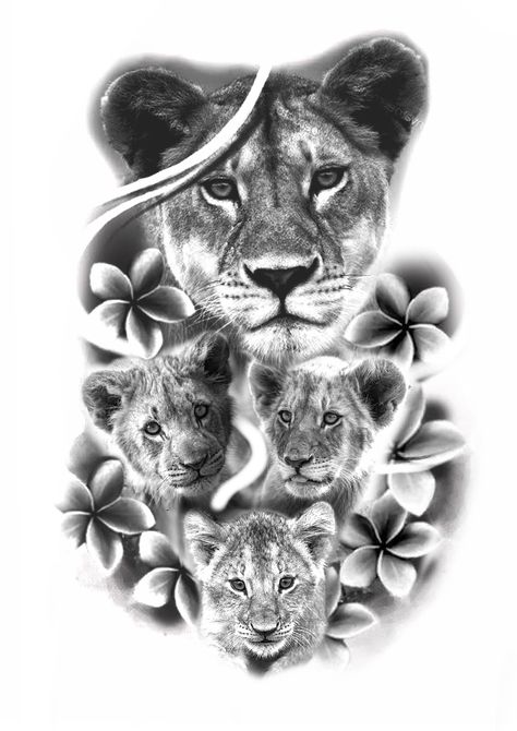 Lion Family Tattoo For Women, Family Tattoo For Women, Lion Family Tattoo, Lioness And Cub Tattoo, Lion Cub Tattoo, Lioness Tattoo Design, Cubs Tattoo, Lioness Tattoo, Lion Tattoo Sleeves