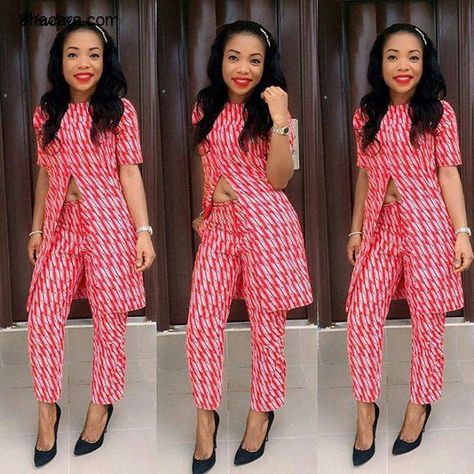 2019 Ankara trouser and shirt Style for Young Ladies -  DeZango  FacebookTwitterWhatsAppAddThis Trousers And Shirt, Ankara Jumpsuit Styles, Unique Ankara Styles, African Pants, Ankara Trousers, Ankara Jumpsuit, Shirt For Ladies, Trendy Ankara Styles, Ankara Gown