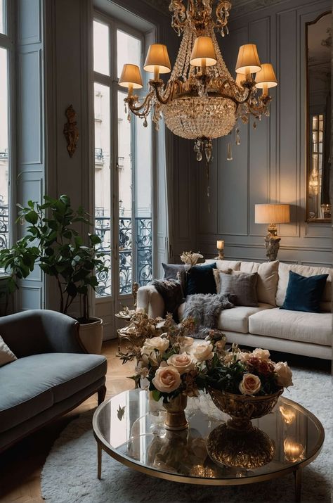 ample lighting accentuates elegance in parisian apartment style Parisian Apartment Living Room, Parisian Apartment Style, Parisian Style Apartment, Chic Parisian Apartment, Modern Parisian Apartment, Cabinet Color Ideas, Kitchen Cabinet Color, Modern Parisian, Kitchen Cabinet Color Ideas