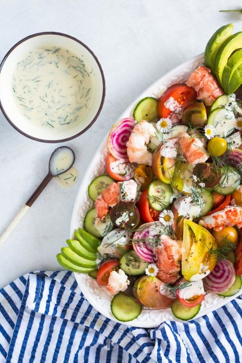 Heirloom Tomato Lobster Salad Recipe With Dill, Dill Recipes, Dill Dressing, Lobster Salad, Persian Cucumber, Seafood Salad, Eat Seasonal, Heirloom Tomato, Free Lifestyle